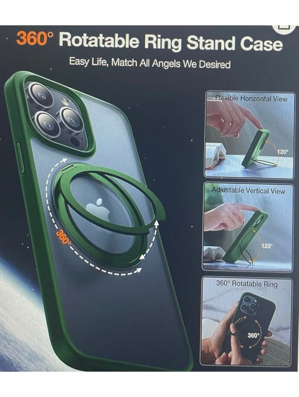 Torras Upro 360 degree Rotatable Magnetic Ring Case for iPhone 15 Pro Max Green